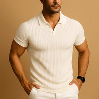 Miles | Men's Ribbed Polo Shirt with Classic Collar, Short-Sleeve Polo Shirt | Bella Blue