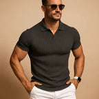 Miles | Men's Ribbed Polo Shirt with Classic Collar, Short-Sleeve Polo Shirt | Bella Blue