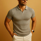 Miles | Men's Ribbed Polo Shirt with Classic Collar, Short-Sleeve Polo Shirt | Bella Blue