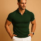Miles | Men's Ribbed Polo Shirt with Classic Collar, Short-Sleeve Polo Shirt | Bella Blue