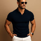 Miles | Men's Ribbed Polo Shirt with Classic Collar, Short-Sleeve Polo Shirt | Bella Blue
