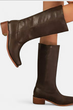 Millie | Women's Knee-High Leather Boots with Block Heel, Elegant Leather Boots | Bella Blue