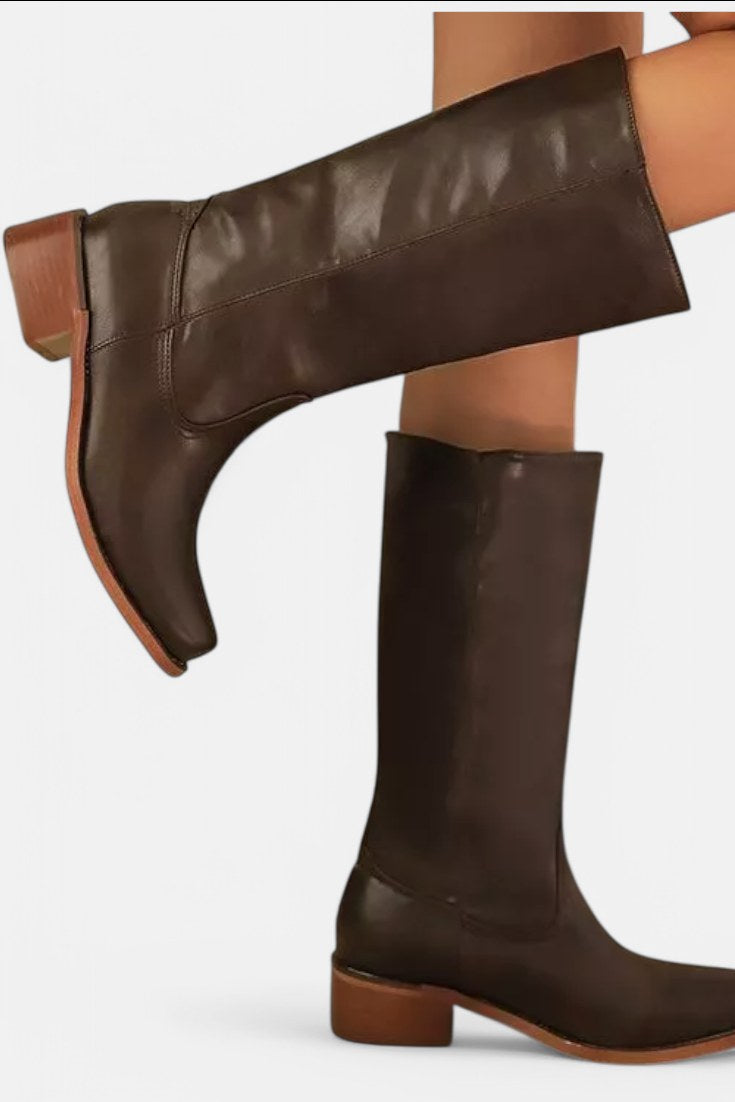 Millie | Women's Knee-High Leather Boots with Block Heel, Elegant Leather Boots | Bella Blue