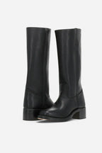 Millie | Women's Knee-High Leather Boots with Block Heel, Elegant Leather Boots | Bella Blue