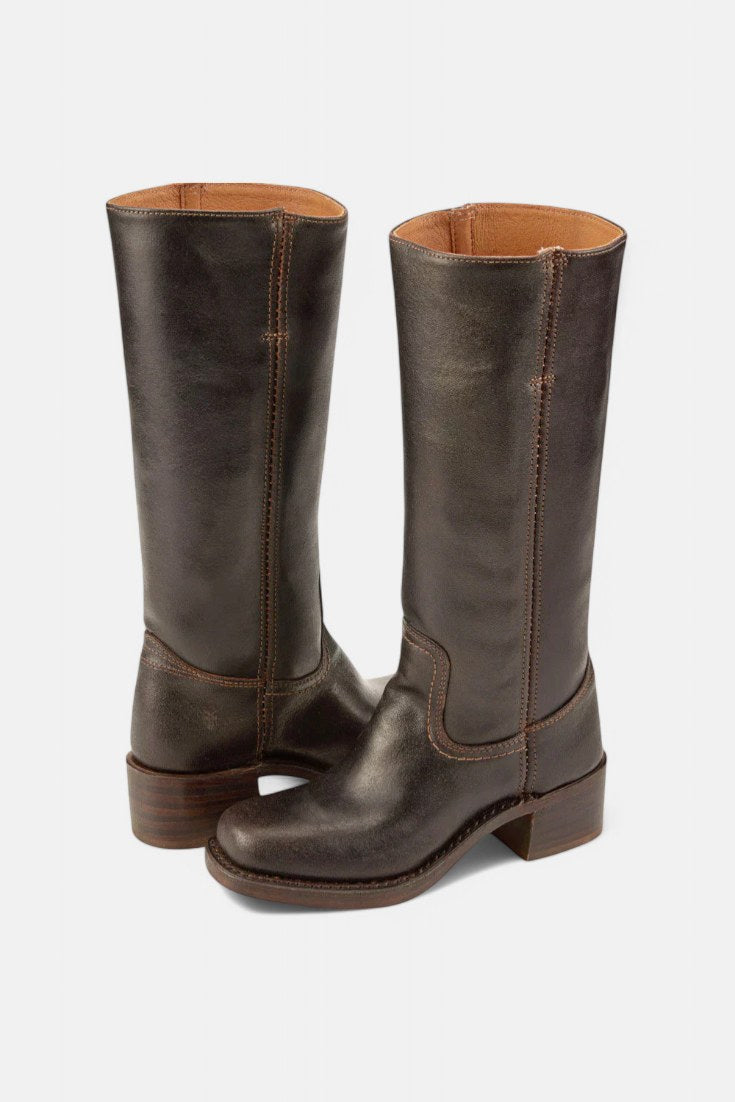 Millie | Women's Knee-High Leather Boots with Block Heel, Elegant Leather Boots | Bella Blue