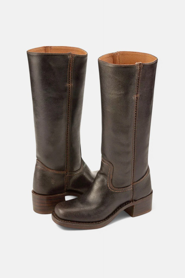 Millie | Women's Knee-High Leather Boots with Block Heel, Elegant Leather Boots | Bella Blue