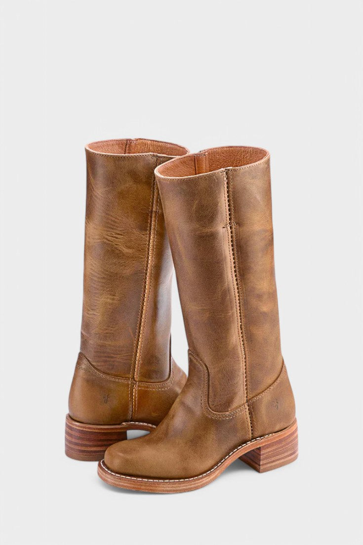 Millie | Women's Knee-High Leather Boots with Block Heel, Elegant Leather Boots | Bella Blue