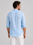 Mitchell | Men's Linen-Look Shirt, Relaxed Fit Button-Up | Bella Blue | White