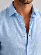 Mitchell | Men's Linen-Look Shirt, Relaxed Fit Button-Up | Bella Blue | Grey