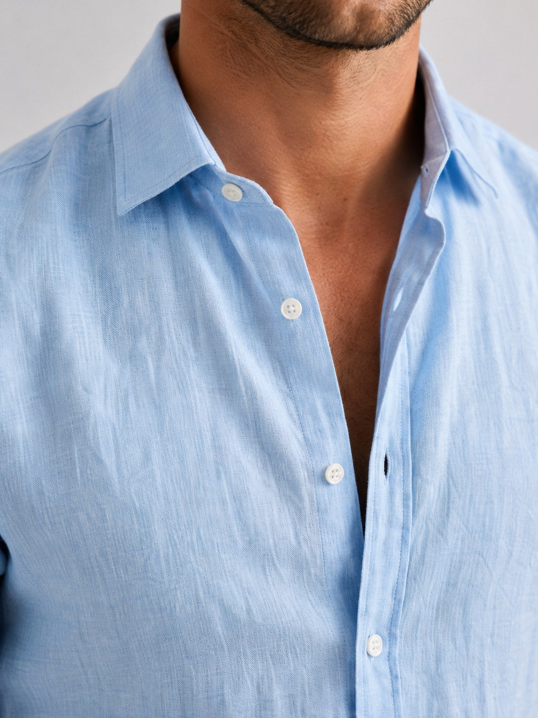 Mitchell | Men's Linen-Look Shirt, Relaxed Fit Button-Up | Bella Blue | Grey