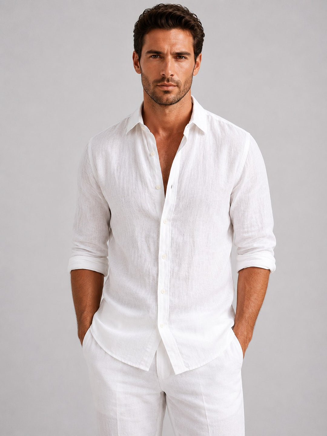 Mitchell | Men's Linen-Look Shirt, Relaxed Fit Button-Up | Bella Blue | Navy