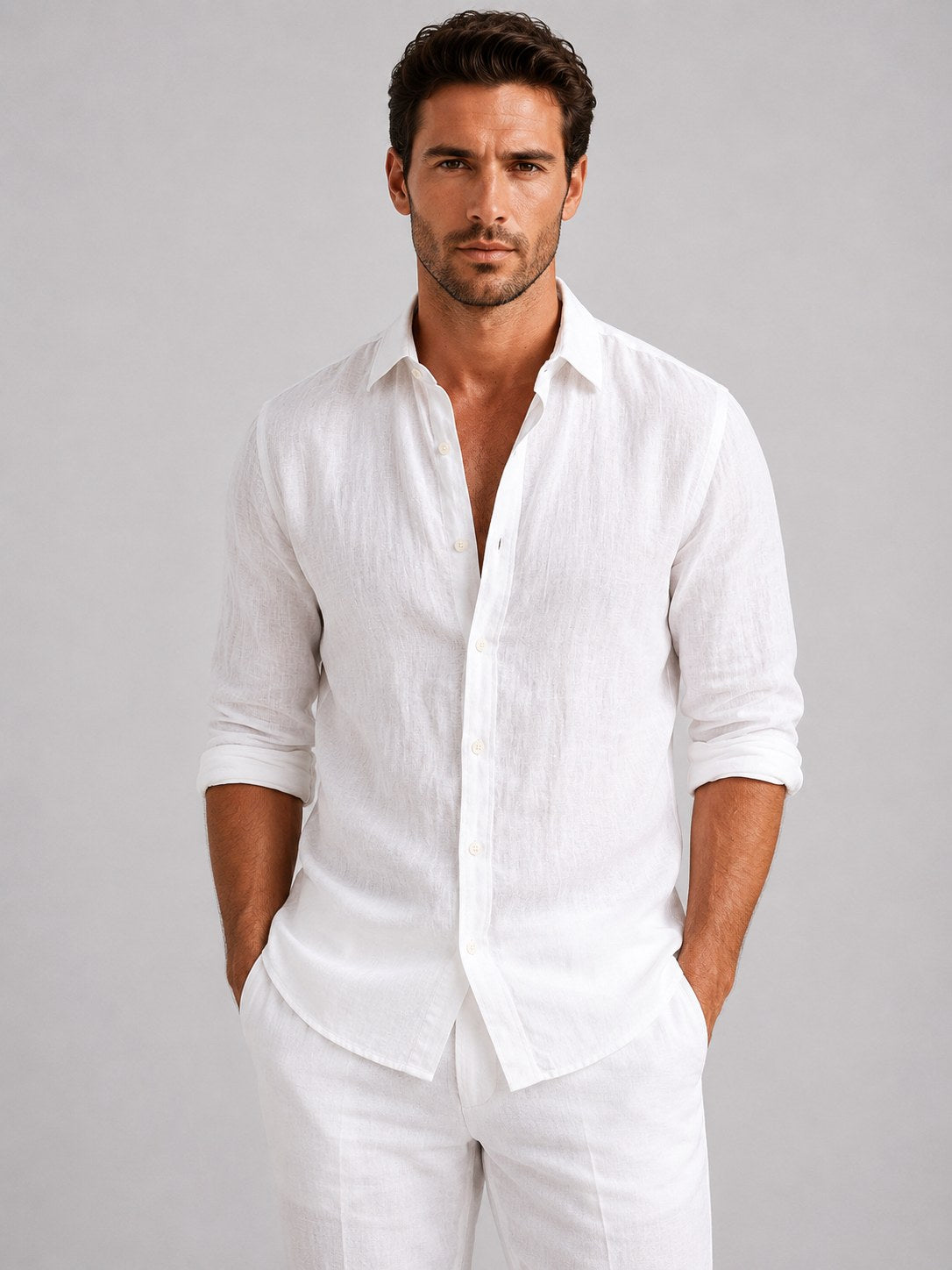Mitchell | Men's Linen-Look Shirt, Relaxed Fit Button-Up | Bella Blue | Navy