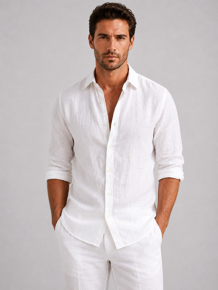 Mitchell | Men's Linen-Look Shirt, Relaxed Fit Button-Up | Bella Blue | Navy