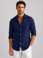Mitchell | Men's Linen-Look Shirt, Relaxed Fit Button-Up | Bella Blue | Pink