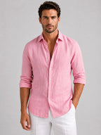 Mitchell | Men's Linen-Look Shirt, Relaxed Fit Button-Up | Bella Blue