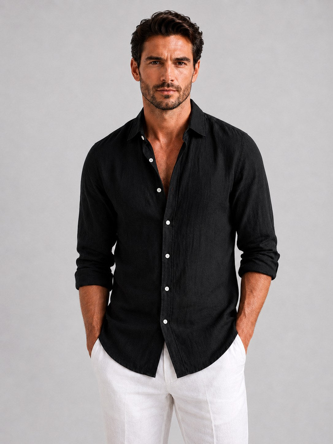 Mitchell | Men's Linen-Look Shirt, Relaxed Fit Button-Up | Bella Blue