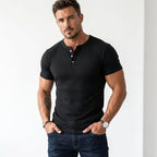 Mitchell | Men's Textured Henley Shirt, Short-Sleeve Fitted T-Shirt | Bella Blue
