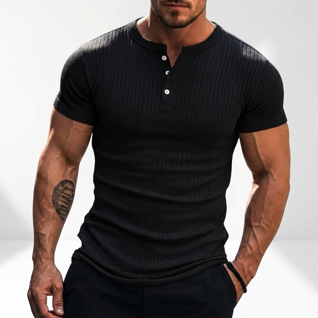 Mitchell | Men's Textured Henley Shirt, Short-Sleeve Fitted T-Shirt | Bella Blue