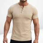 Mitchell | Men's Textured Henley Shirt, Short-Sleeve Fitted T-Shirt | Bella Blue