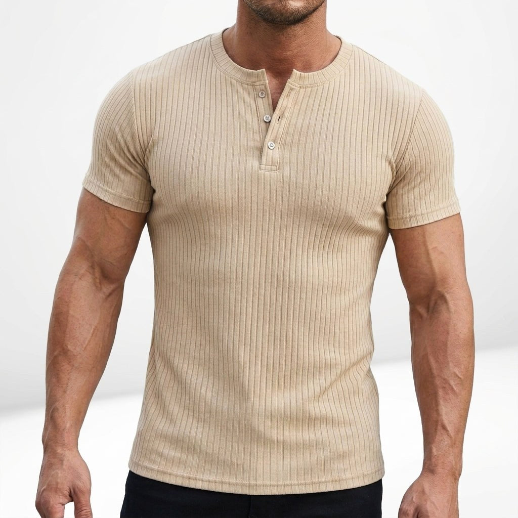 Mitchell | Men's Textured Henley Shirt, Short-Sleeve Fitted T-Shirt | Bella Blue