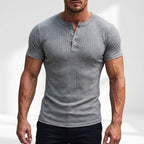 Mitchell | Men's Textured Henley Shirt, Short-Sleeve Fitted T-Shirt | Bella Blue