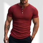 Mitchell | Men's Textured Henley Shirt, Short-Sleeve Fitted T-Shirt | Bella Blue