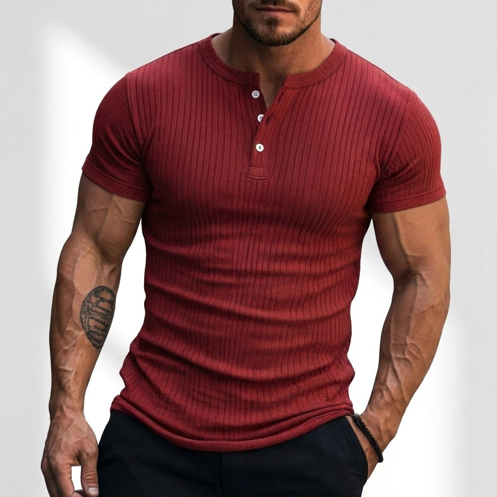 Mitchell | Men's Textured Henley Shirt, Short-Sleeve Fitted T-Shirt | Bella Blue