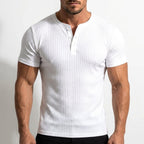Mitchell | Men's Textured Henley Shirt, Short-Sleeve Fitted T-Shirt | Bella Blue