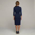 Molly | Women's Fitted Midi Dress with Belt and Three-Quarter Sleeves, V-Neck Midi Dress | Bella Blue