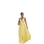Monique | Women's Pleated Maxi Dress with V-Neckline, Formal Wedding Guest Dress | Bella Blue