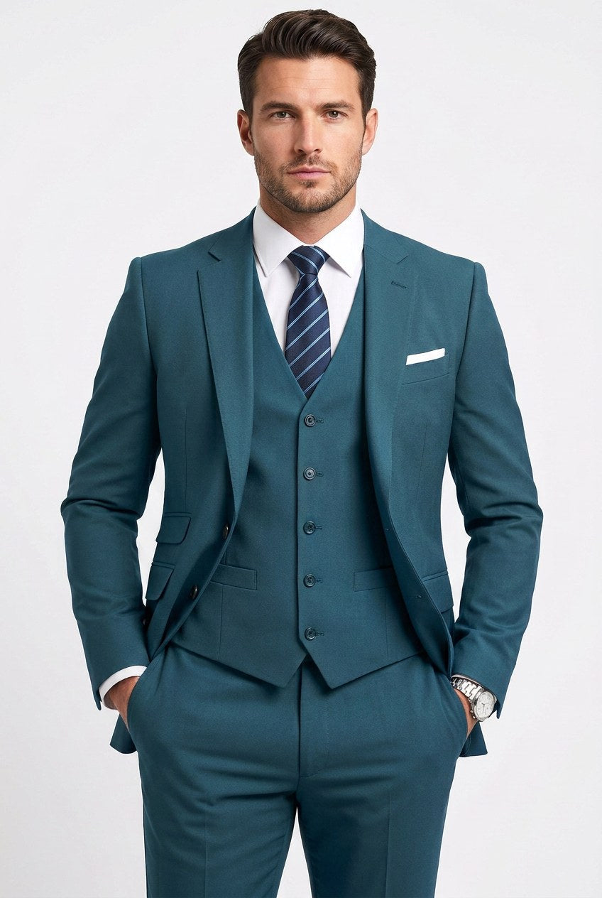 Morgan | Men's Three-Piece Tailored Suit, Jacket Waistcoat Trousers | Bella Blue