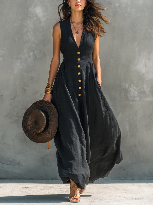 Morgan | Women's V-Neck Sleeveless Maxi Dress - Black