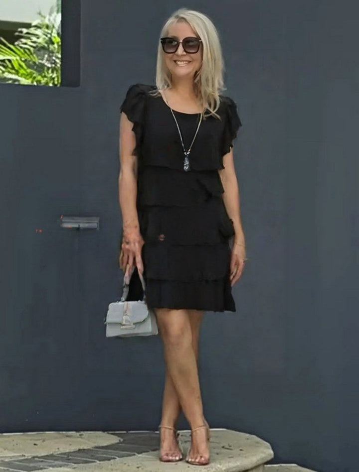 Natalie | Women's Short Sleeve Layered Midi Dress - image 7