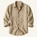 Nathan | Men's Long Sleeve Linen Shirt, Vintage Tailored Shirt | Bella Blue | Khaki