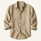 Nathan | Men's Long Sleeve Linen Shirt, Vintage Tailored Shirt | Bella Blue | Khaki