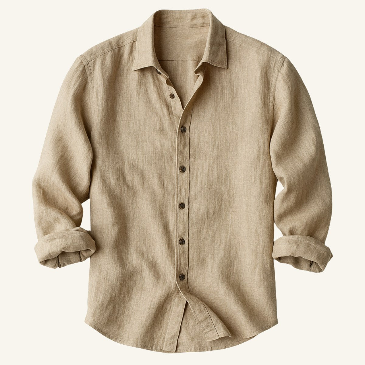 Nathan | Men's Long Sleeve Linen Shirt, Vintage Tailored Shirt | Bella Blue | Khaki