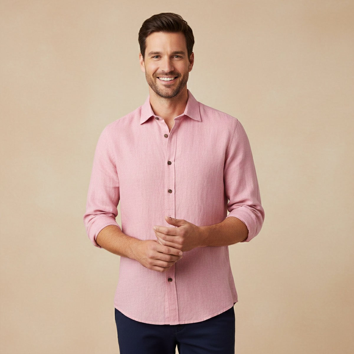 Nathan | Men's Long Sleeve Linen Shirt, Vintage Tailored Shirt | Bella Blue