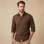 Nathan | Men's Long Sleeve Linen Shirt, Vintage Tailored Shirt | Bella Blue