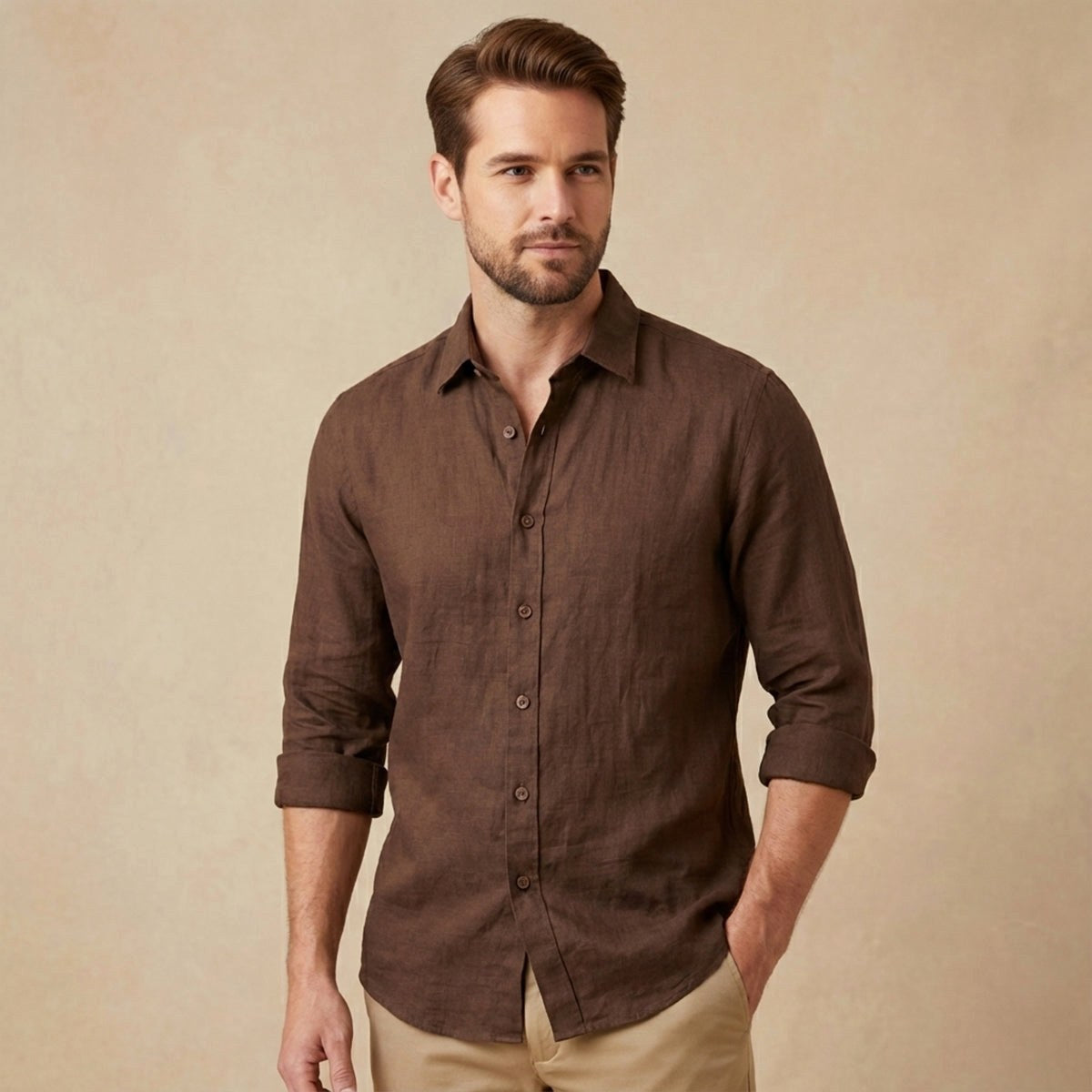 Nathan | Men's Long Sleeve Linen Shirt, Vintage Tailored Shirt | Bella Blue