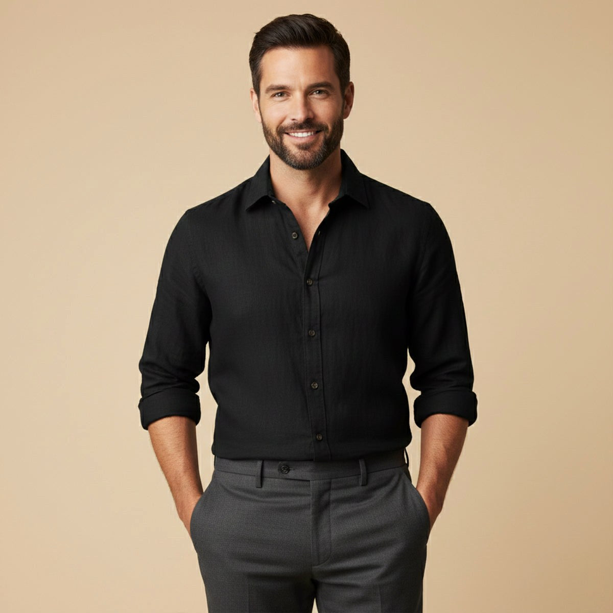 Nathan | Men's Long Sleeve Linen Shirt, Vintage Tailored Shirt | Bella Blue