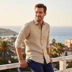 Nathan | Men's Long Sleeve Linen Shirt, Vintage Tailored Shirt | Bella Blue