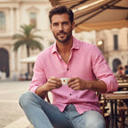 Nathan | Men's Long Sleeve Linen Shirt, Vintage Tailored Shirt | Bella Blue