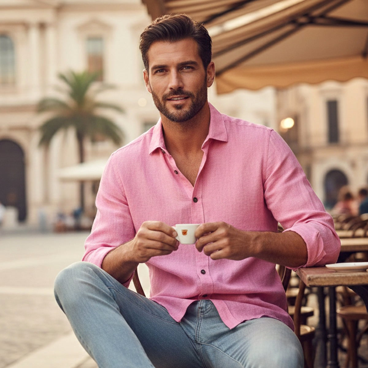 Nathan | Men's Long Sleeve Linen Shirt, Vintage Tailored Shirt | Bella Blue
