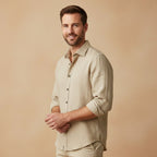 Nathan | Men's Long Sleeve Linen Shirt, Vintage Tailored Shirt | Bella Blue | Yellow