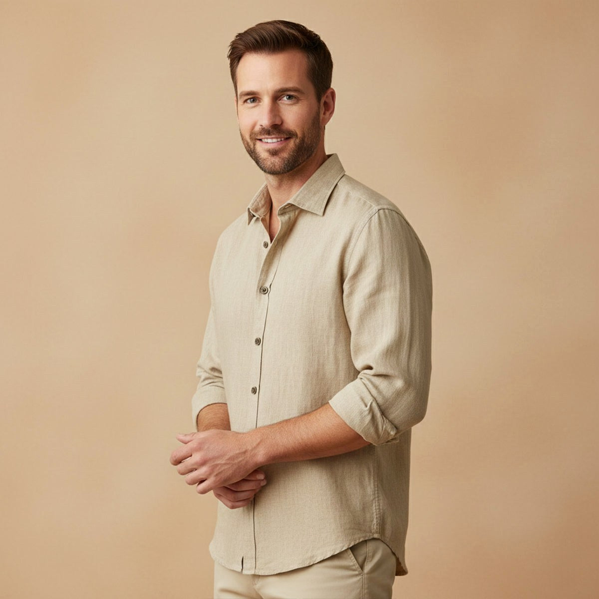 Nathan | Men's Long Sleeve Linen Shirt, Vintage Tailored Shirt | Bella Blue | Yellow