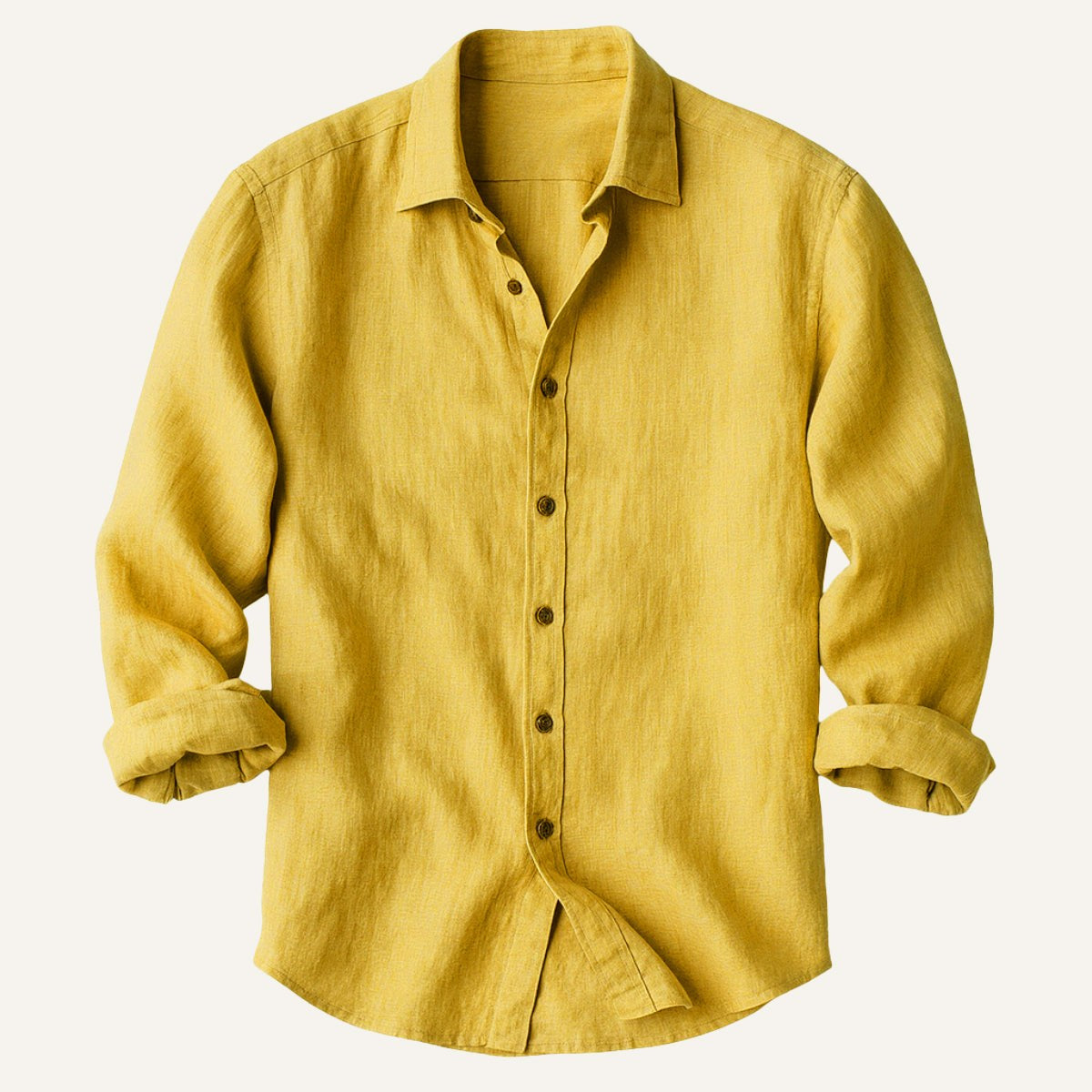 Nathan | Men's Long Sleeve Linen Shirt, Vintage Tailored Shirt | Bella Blue | Brown