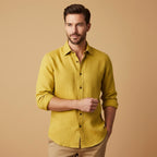 Nathan | Men's Long Sleeve Linen Shirt, Vintage Tailored Shirt | Bella Blue | Black