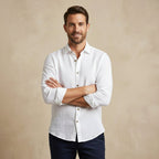 Nathan | Men's Long Sleeve Linen Shirt, Vintage Tailored Shirt | Bella Blue