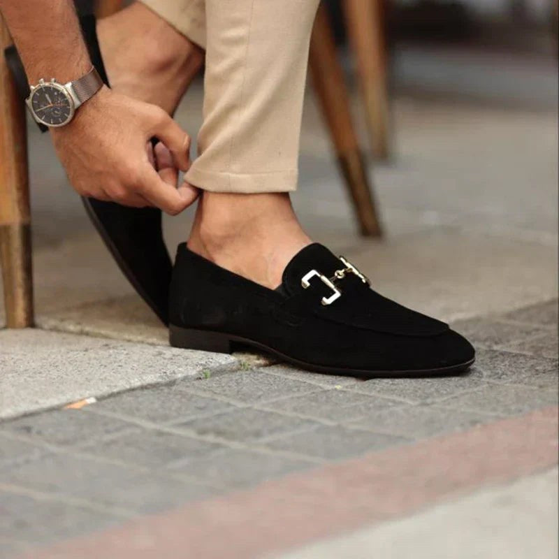 Nathan | Men's Suede Loafers with Horsebit Detail, Slip-On Loafers | Bella Blue