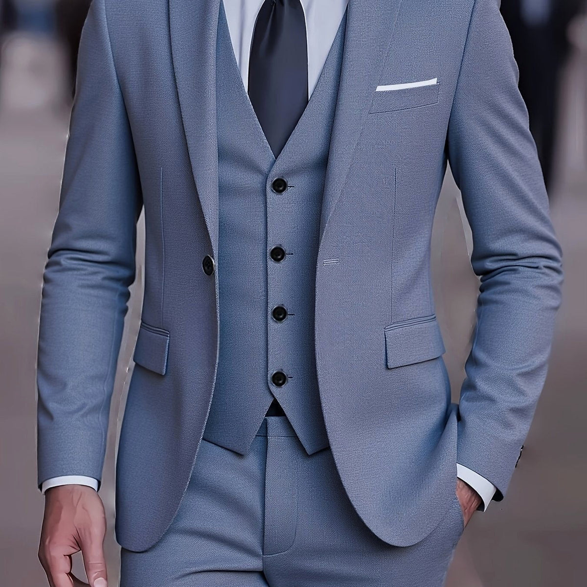 Nathaniel | Men's Fitted Three-Piece Suit, Tailored Blazer Suit | Bella Blue